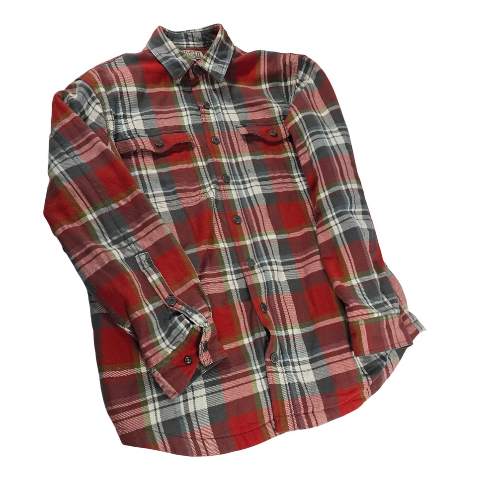 Duluth Trading Co Mens‎ L Tall Red Plaid Fleece Lined Flannel Shirt Jacket 31501